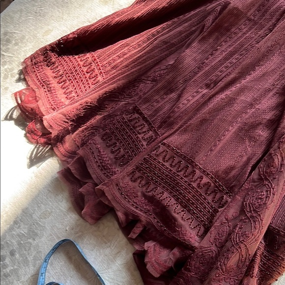 Altar'd State Dark Red Burgundy Beaded and Embroidered Flutter Sleeve Dress - Picture 15 of 15